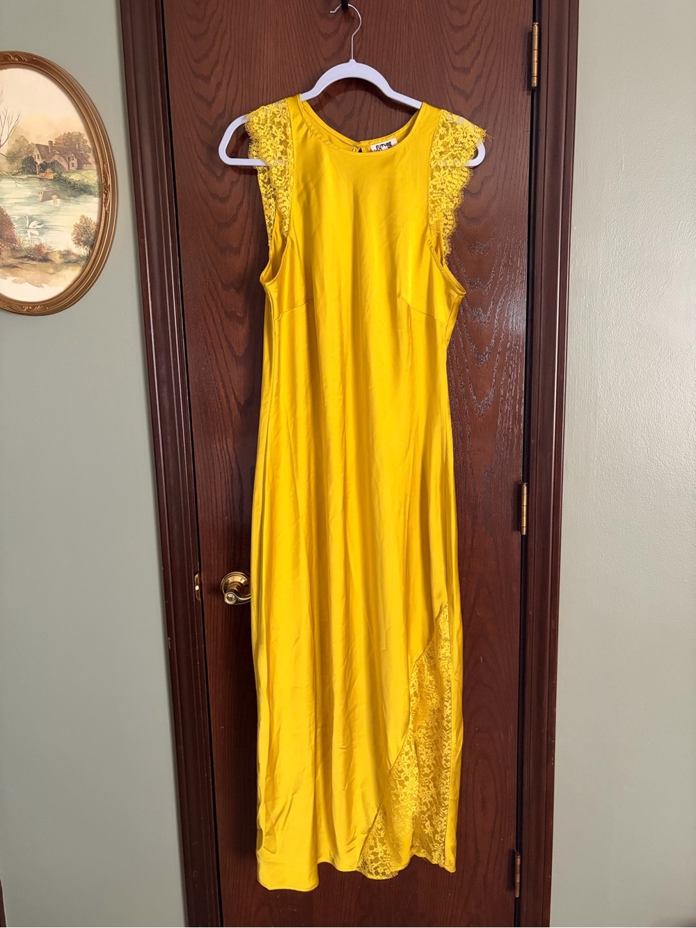 Future Collective Yellow Lace-Trim Maxi Dress